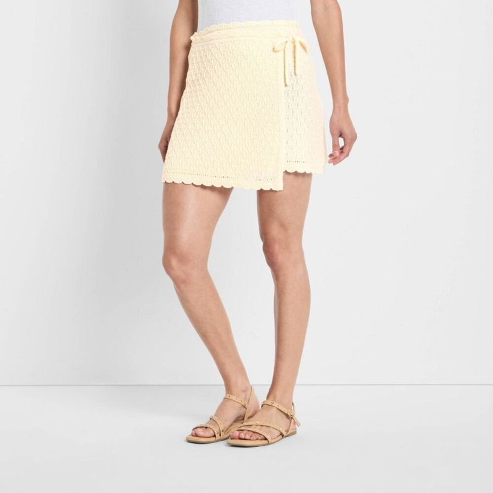 Women's High-Rise Sweater Wrap Mini Skirt - Future Collective Cream XS